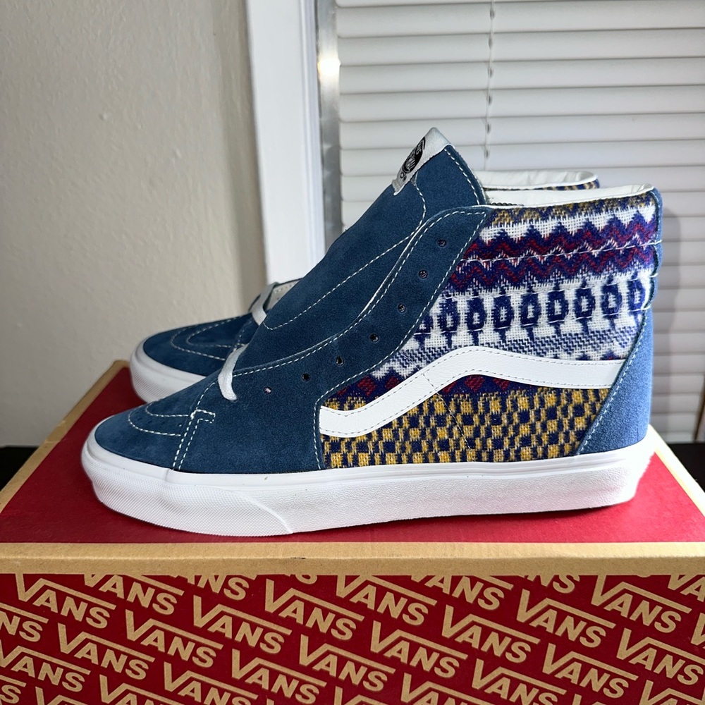 VANS Skate Sk8 Hi Fair Isle Blue/Multi Men Classic Skate Shoes Size 9.5 NEW